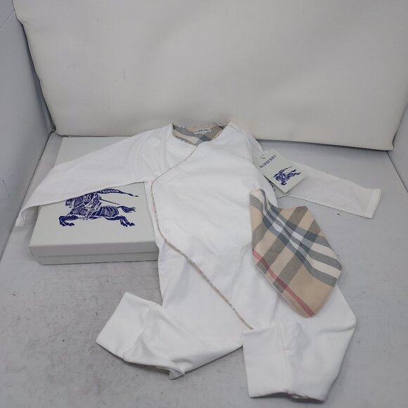 Burberry White Baby Check Bodysuit Bib Box - Picture 3 of 11